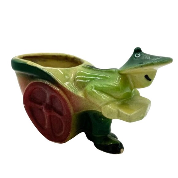 Vintage Shawnee Rickshaw Planter Asian Man Pulling Cart Wagon Bonzai Planter 539 - Picture 3 of 7